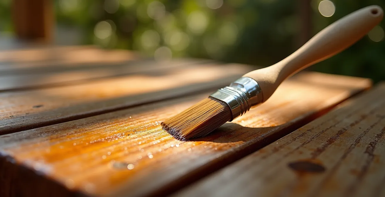 Detalle macro de madera tratada con lasur mostrando la textura natural protegida