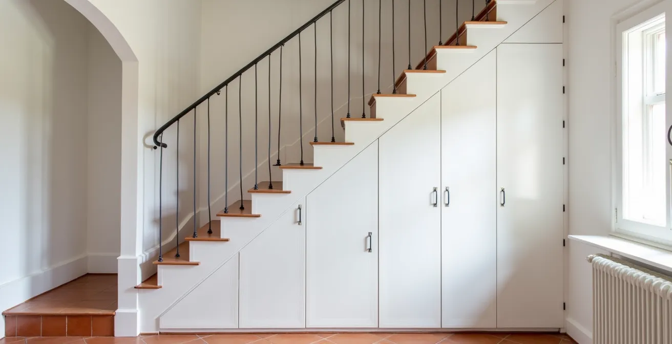 Armario a medida instalado bajo escalera aprovechando espacio muerto