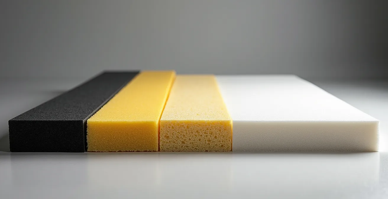 Comparación visual de diferentes materiales aislantes mostrando sus espesores relativos