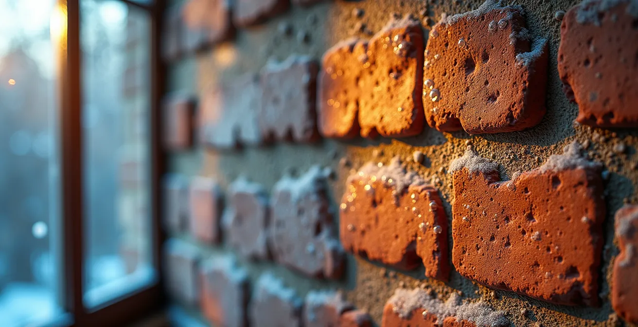 Comparación termográfica de pared de ladrillo visto mostrando pérdida térmica