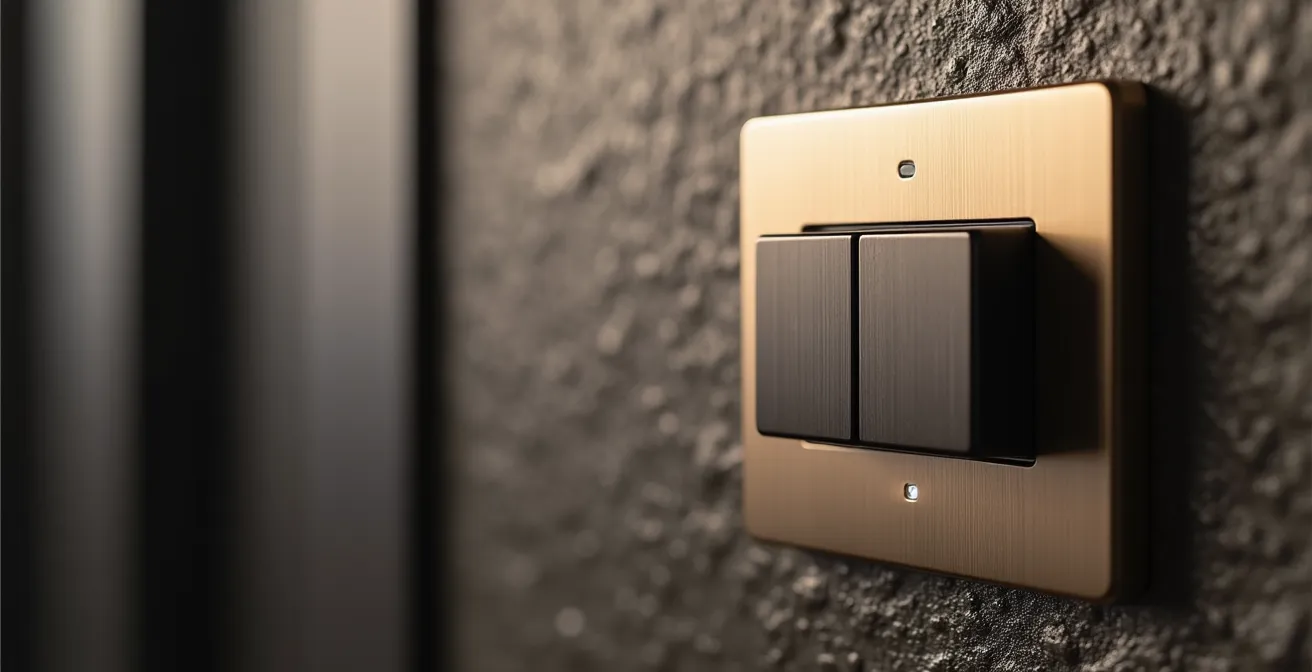 Detalle macro de interruptor de diseño premium en pared elegante