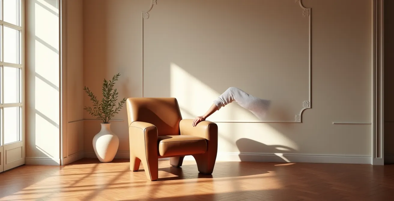 Silla de diseño español Torres Clavé en salón Japandi minimalista con luz natural