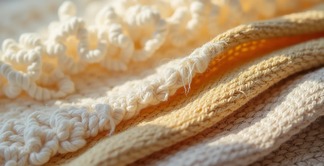 Detalle de textiles españoles naturales con diferentes texturas para el bienestar