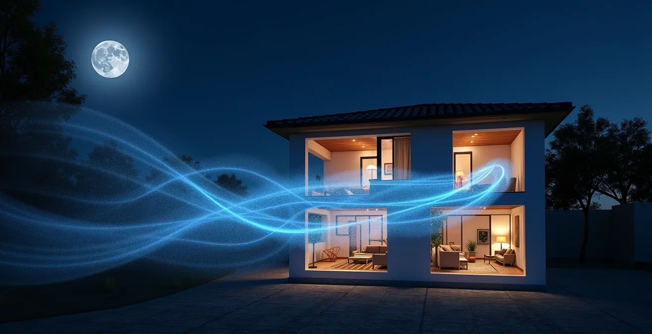 Sistema de ventilación cruzada nocturna con efecto Venturi en casa mediterránea