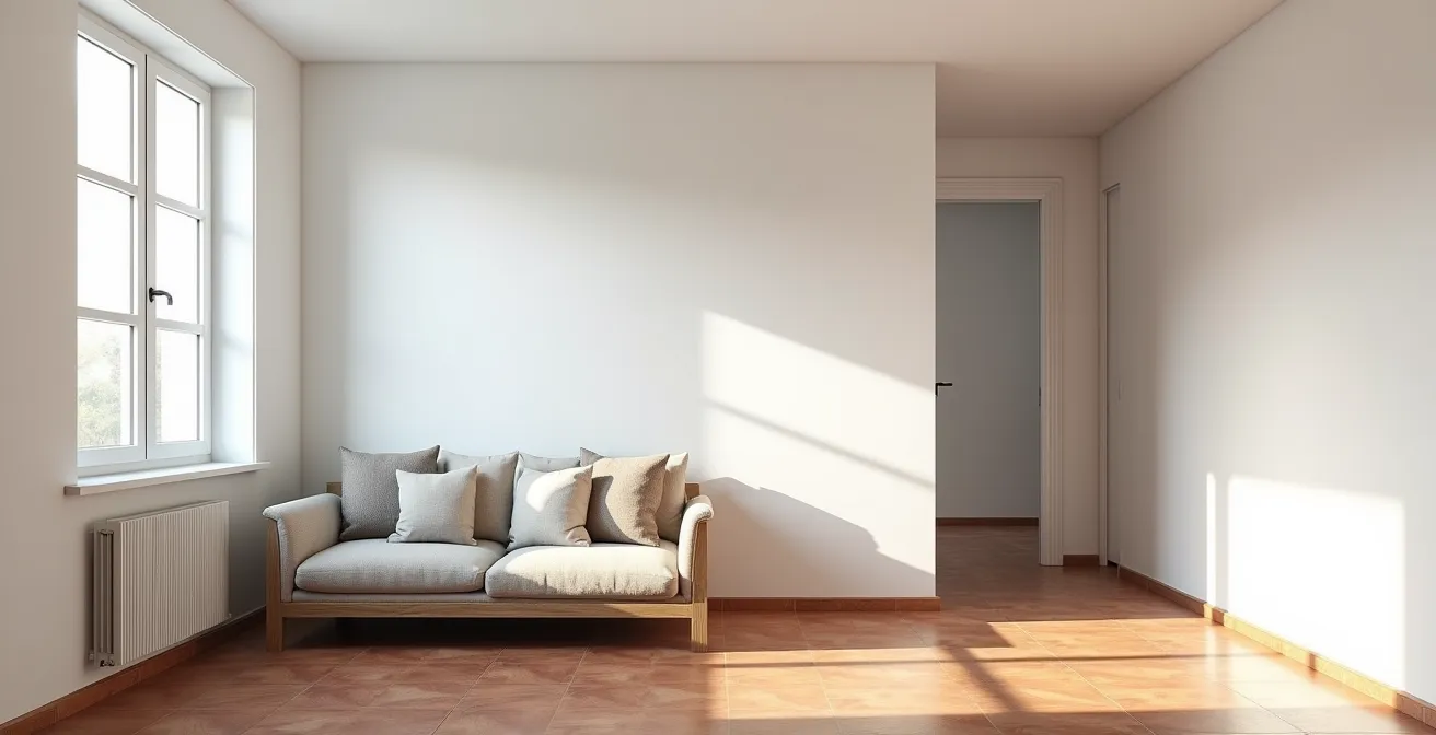 Comparación visual del espacio interior con SATE versus trasdosado mostrando la diferencia de metros cuadrados útiles