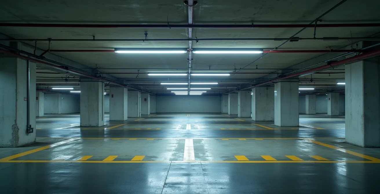 Garaje comunitario con sistema de iluminación LED automatizado con sensores de presencia